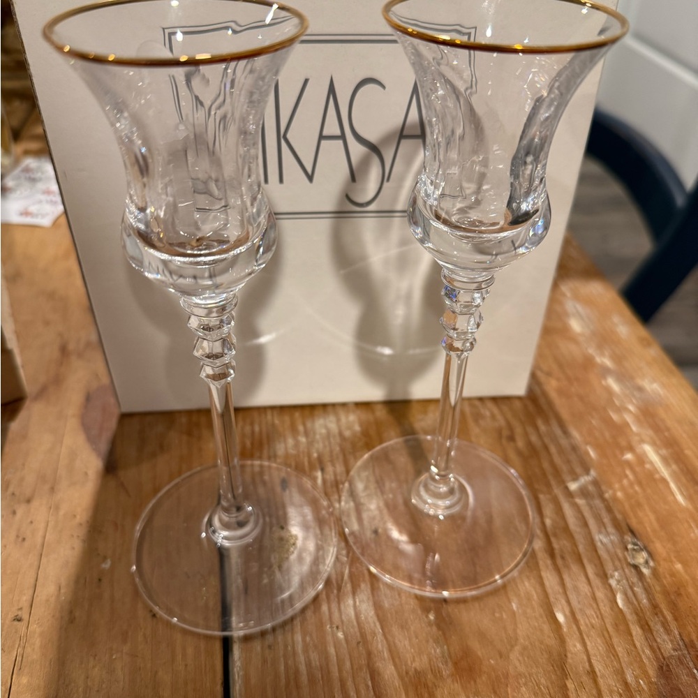 Vintage Mikasa Sonata Crystal with Gold Trim Candlesticks - Picture 1 of 3